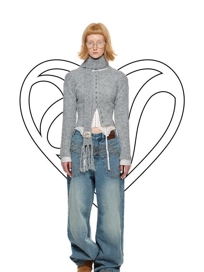 1JINN STUDIO Soft Wool Blend Solid Crewneck Long Sleeve Office Women Two Piece Set Cardigans