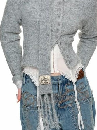 1JINN STUDIO Soft Wool Blend Solid Crewneck Long Sleeve Office Women Two Piece Set Cardigans