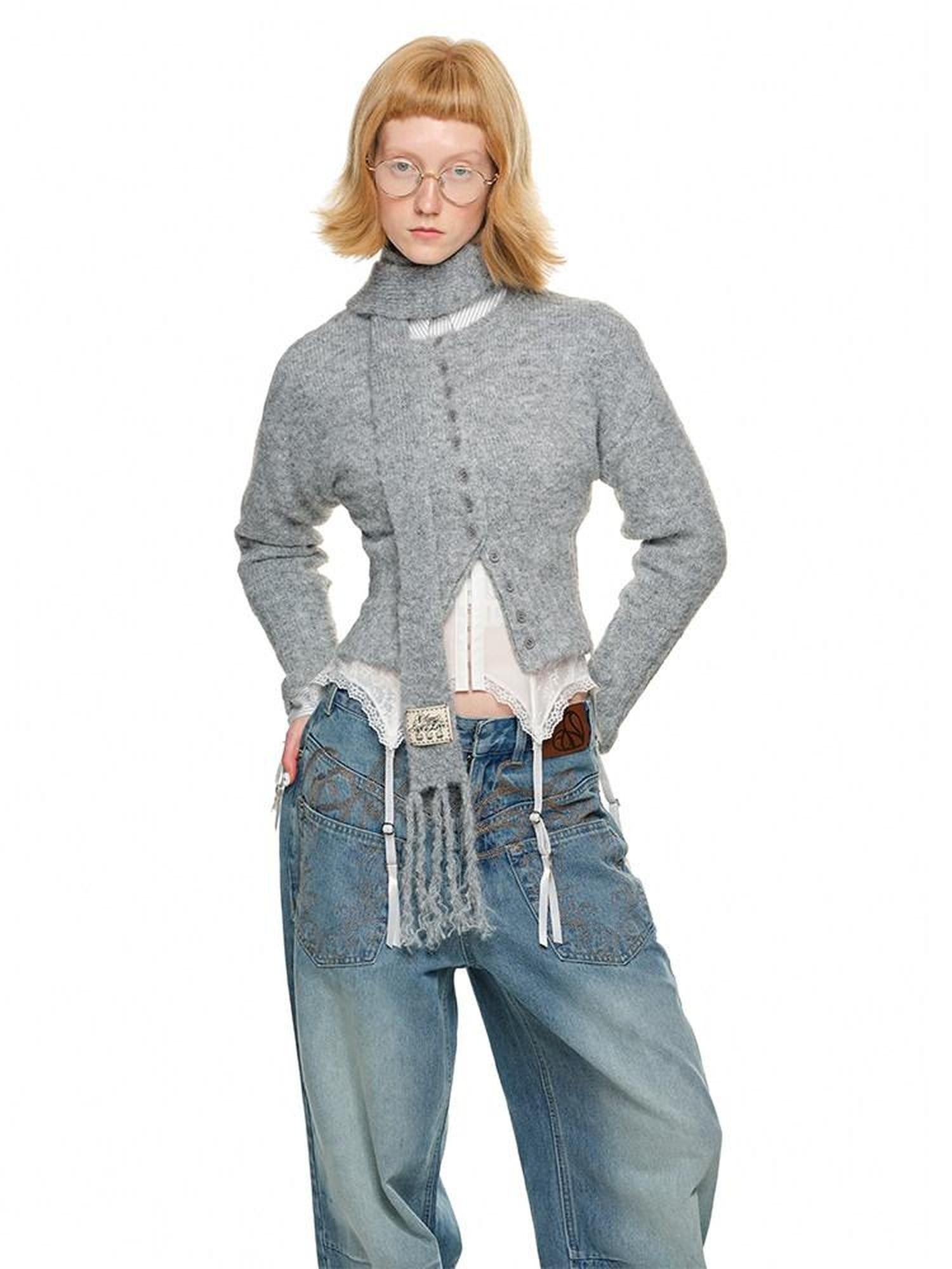 1JINN STUDIO Soft Wool Blend Solid Crewneck Long Sleeve Office Women Two Piece Set Cardigans