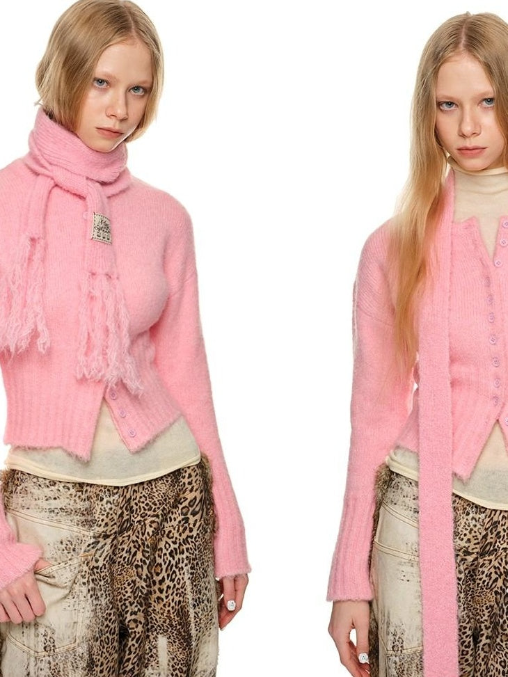 1JINN STUDIO Soft Wool Blend Solid Crewneck Long Sleeve Office Women Two Piece Set Cardigans