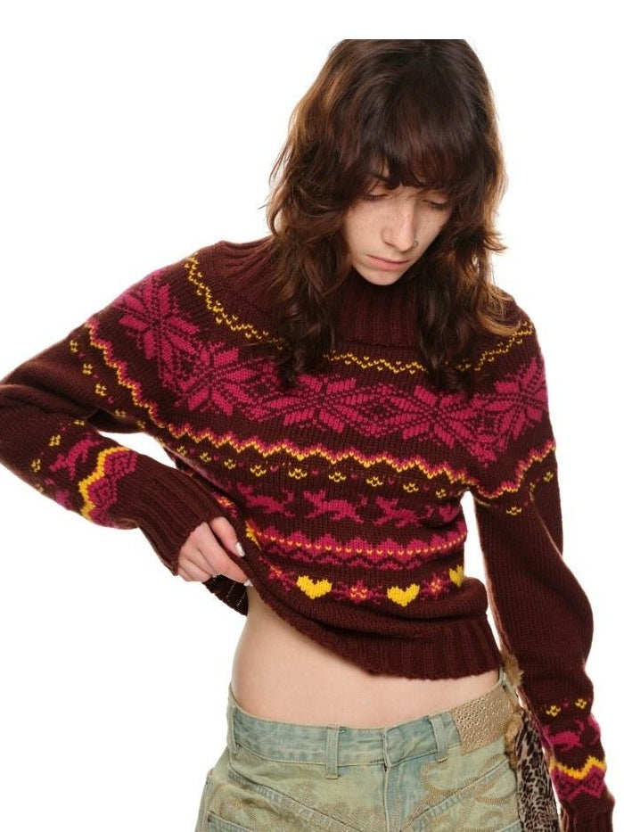 1JINN STUDIO Soft Wool Blend Sweet Loose Off Shoulder Crop Women Knit Tops Sweaters