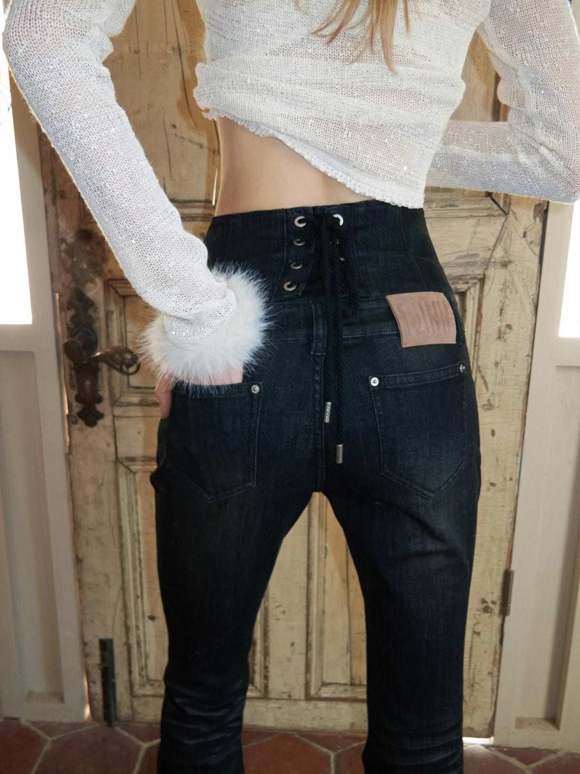 1JINN STUDIO Sparkling Sequin Lace Slim Fit V-neck Button Knit For Women Polyester Cardigans