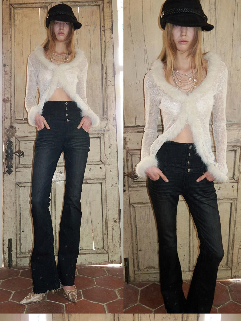1JINN STUDIO Sparkling Sequin Lace Slim Fit V-neck Button Knit For Women Polyester Cardigans