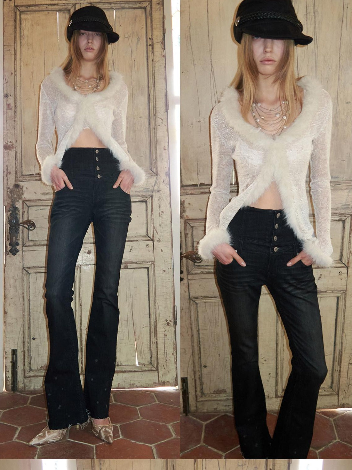 1JINN STUDIO Sparkling Sequin Lace Slim Fit V-neck Button Knit For Women Polyester Cardigans