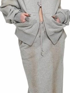 1JINN STUDIO Stretch Cotton Zip Cardigan Loose Fit Boat Neck Women Workwear Top & Pants Sets