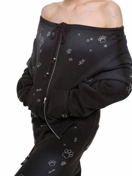 1JINN STUDIO Stretch Cotton Zip Cardigan Loose Fit Boat Neck Women Workwear Top & Pants Sets