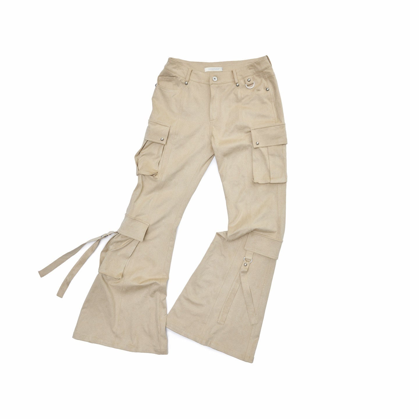 1JINN_STUDIO_Stretch_Low_Waist_Metal_Hardware_Casual_Microflare_Womens_Poly_Blend_Flared_Pants_MISSTT