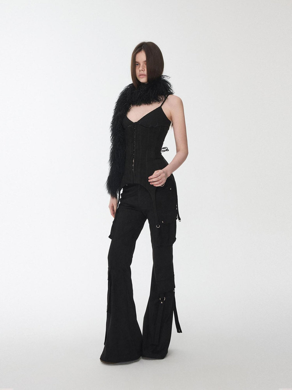 1JINN STUDIO Stretch Low Waist Metal Hardware Casual Microflare Womens Poly Blend Flared Pants