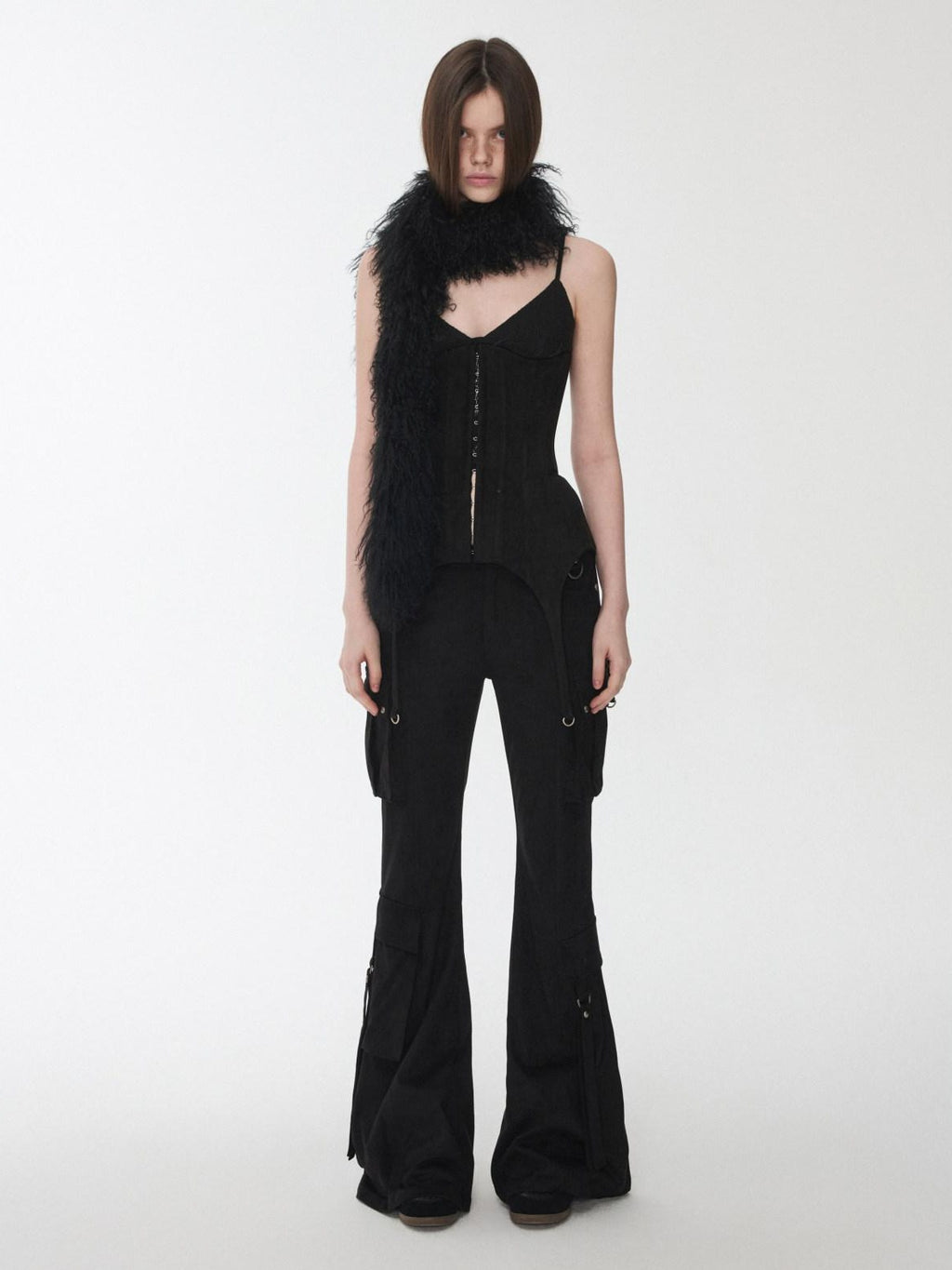 1JINN STUDIO Stretch Low Waist Metal Hardware Casual Microflare Womens Poly Blend Flared Pants