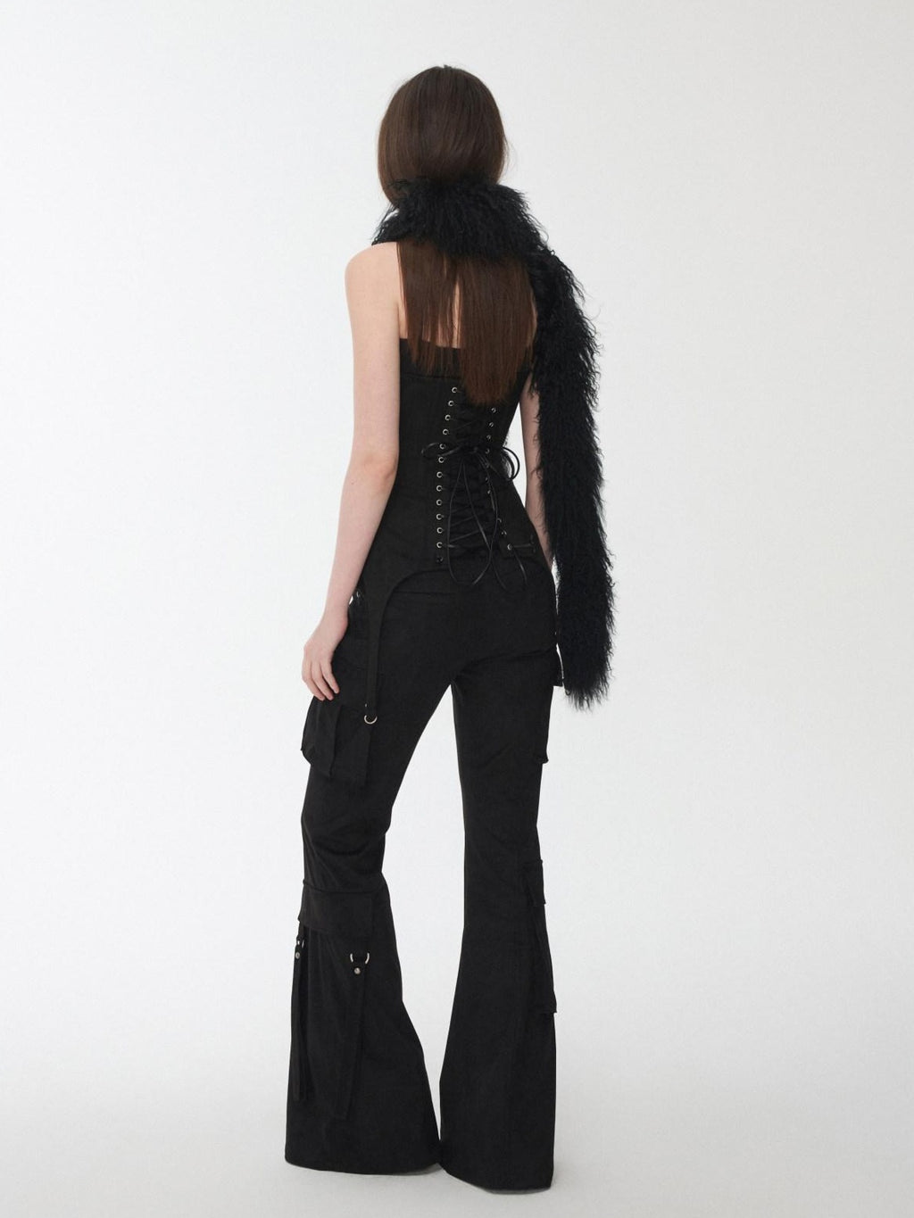 1JINN STUDIO Stretch Low Waist Metal Hardware Casual Microflare Womens Poly Blend Flared Pants