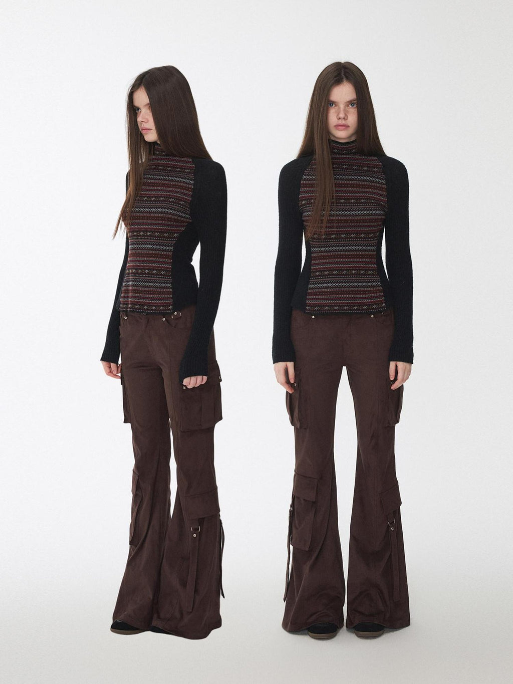 1JINN STUDIO Stretch Low Waist Metal Hardware Casual Microflare Womens Poly Blend Flared Pants