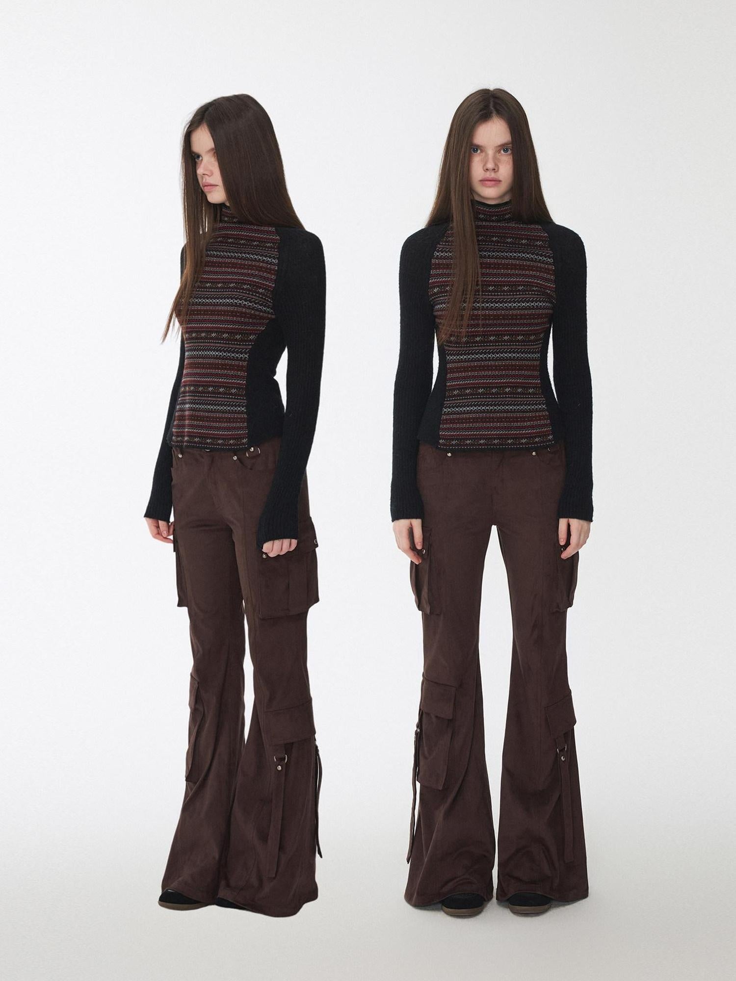 1JINN STUDIO Stretch Low Waist Metal Hardware Casual Microflare Womens Poly Blend Flared Pants