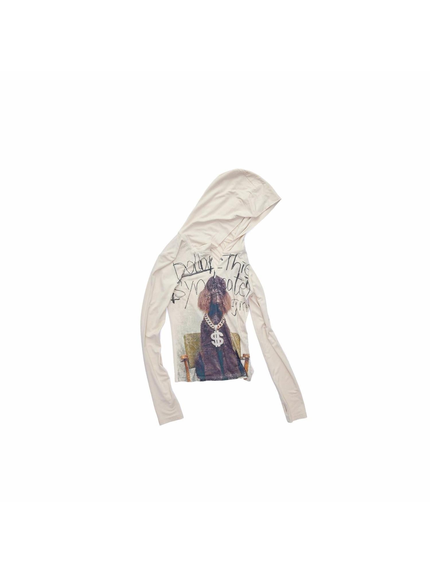 1JINN STUDIO Stretch Viscose Casual V-neck Zipper Women Dog Graphic Long Sleeve T-Shirts
