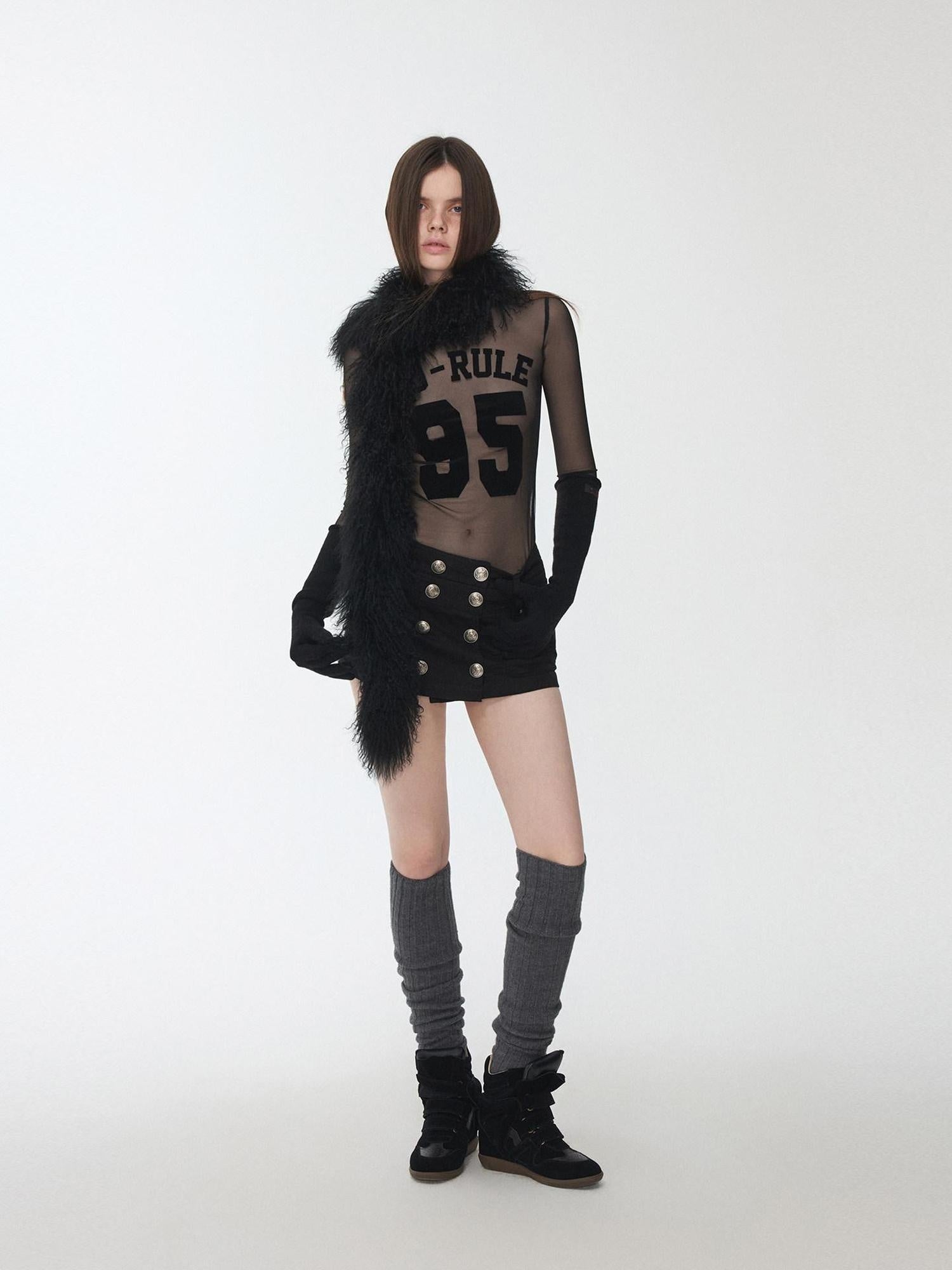 1JINN STUDIO Stretchy Slim High Neck Sporty Letter Print Women Casual Long Sleeve T-Shirts