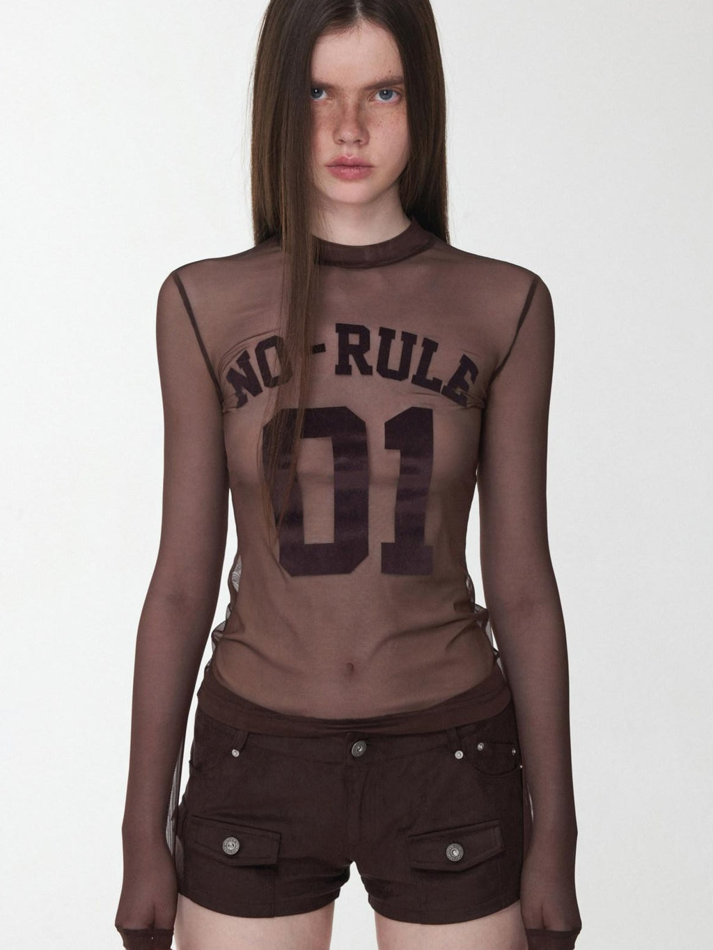 1JINN STUDIO Stretchy Slim High Neck Sporty Letter Print Women Casual Long Sleeve T-Shirts
