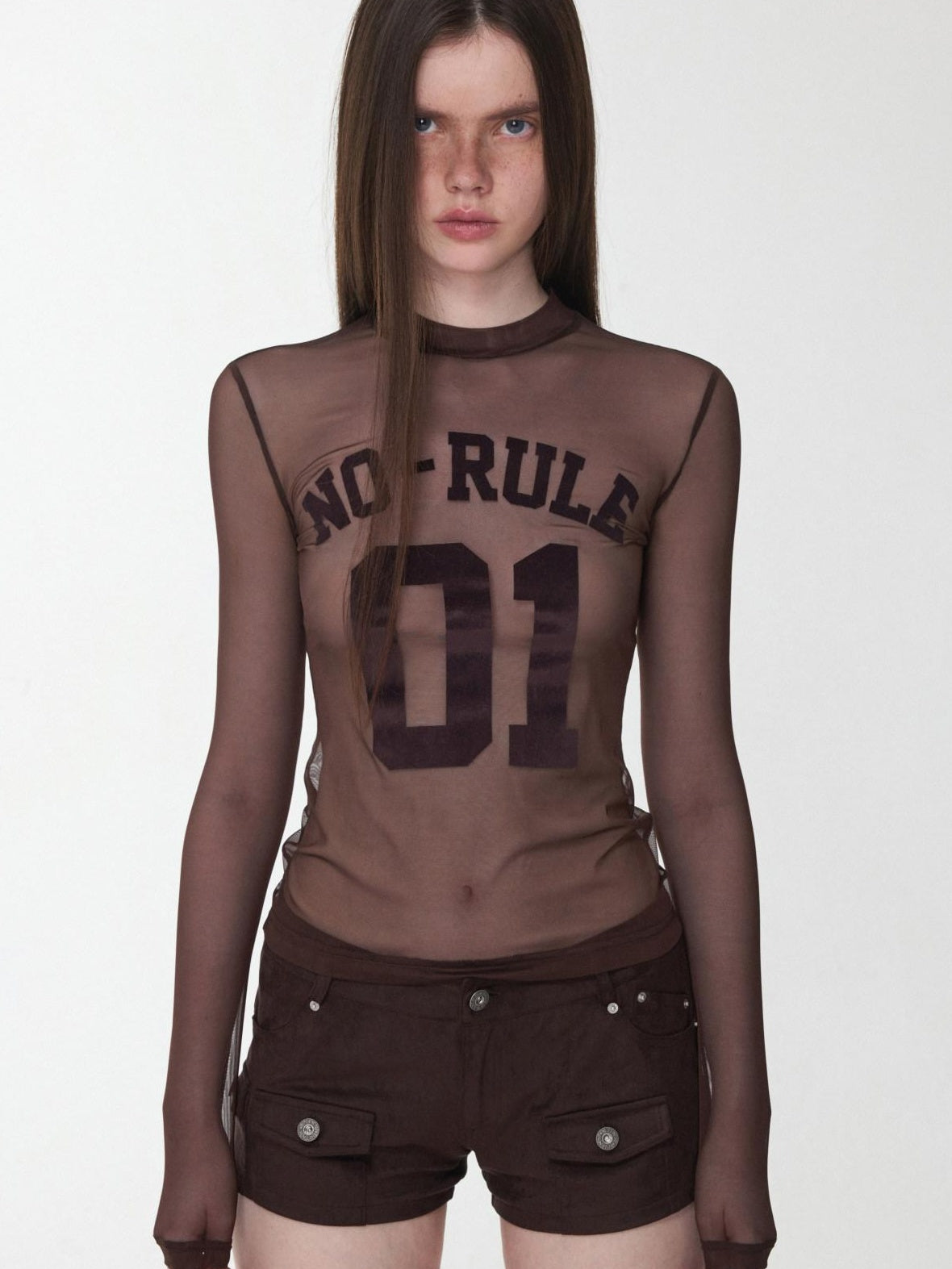 1JINN STUDIO Stretchy Slim High Neck Sporty Letter Print Women Casual Long Sleeve T-Shirts