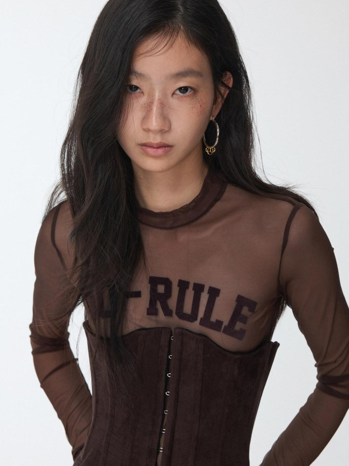 1JINN STUDIO Stretchy Slim High Neck Sporty Letter Print Women Casual Long Sleeve T-Shirts
