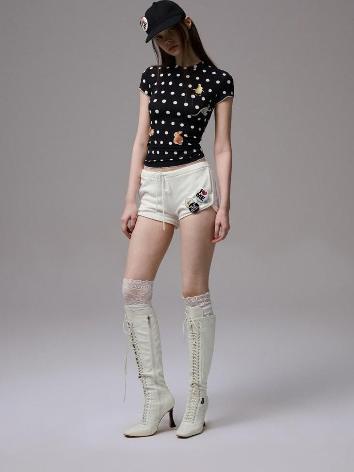 1JINN STUDIO Sweat Wicking Slim Casual Patchwork Women Polka Dot Short Sleeve T-Shirts