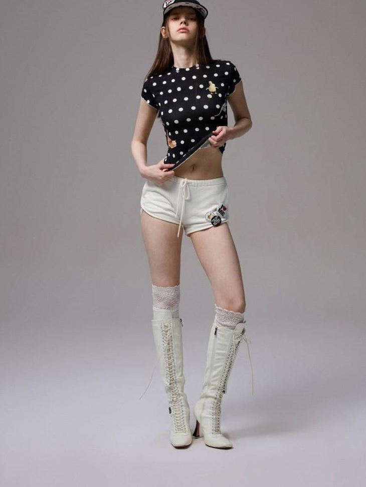 1JINN STUDIO Sweat Wicking Slim Casual Patchwork Women Polka Dot Short Sleeve T-Shirts