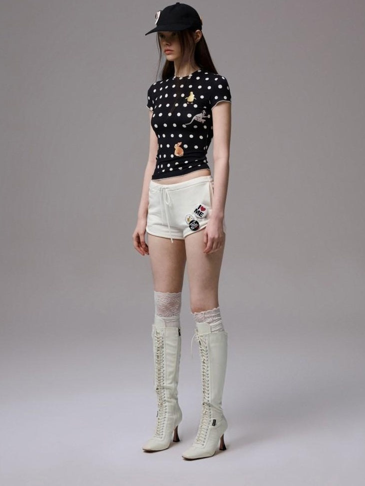 1JINN STUDIO Sweat Wicking Slim Casual Patchwork Women Polka Dot Short Sleeve T-Shirts