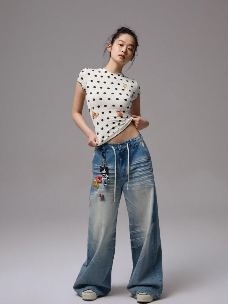 1JINN STUDIO Sweat Wicking Slim Casual Patchwork Women Polka Dot Short Sleeve T-Shirts