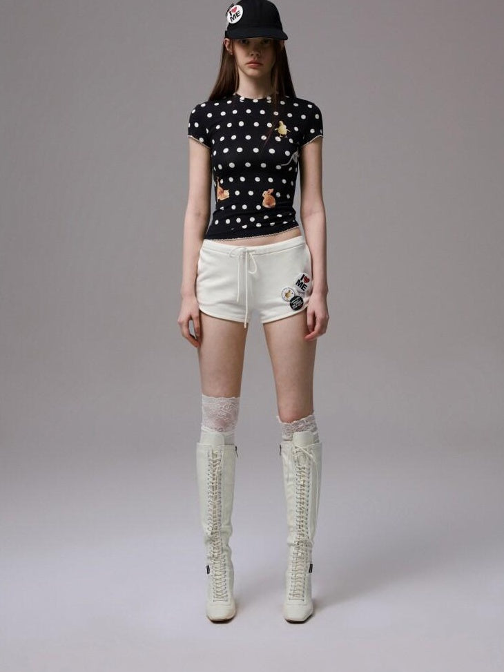 1JINN STUDIO Sweat Wicking Slim Casual Patchwork Women Polka Dot Short Sleeve T-Shirts