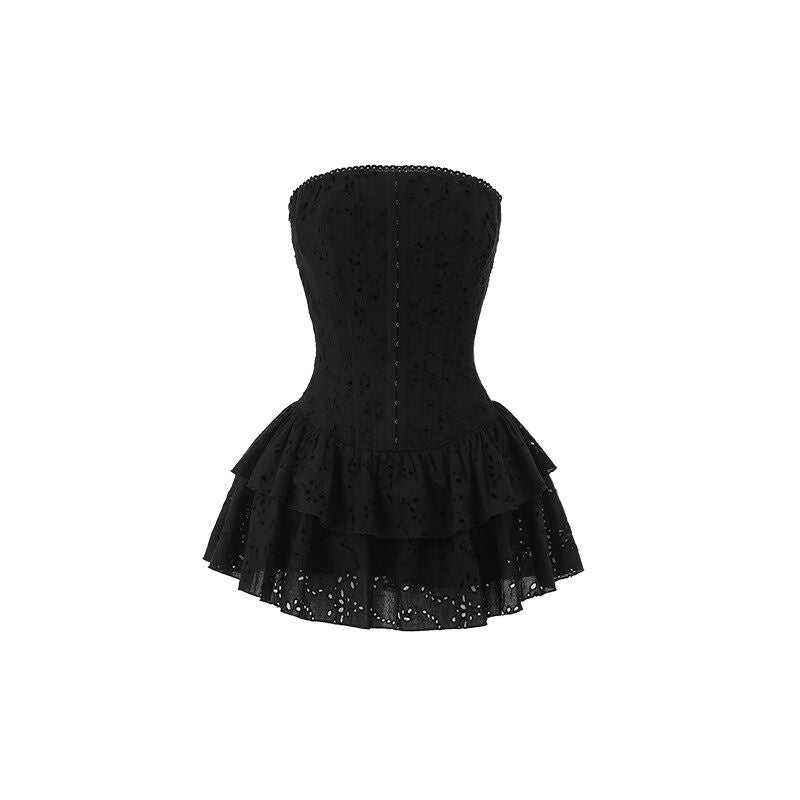 1JINN_STUDIO_Sweet_Lace_Strapless_Cinched_Waist_Fitted_Jacquard_Tiered_Cotton_Mini_Dresses_MISSTT