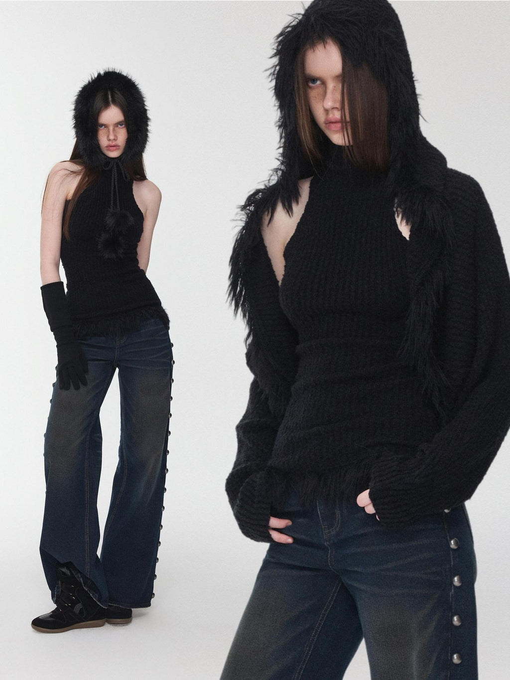 1JINN STUDIO Tassel Knit Two Piece Loose Fit Crewneck Women Letter Cardigans