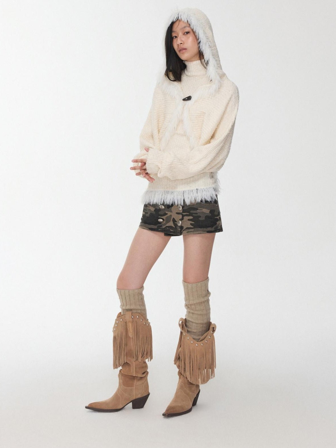 1JINN STUDIO Tassel Knit Two Piece Loose Fit Crewneck Women Letter Cardigans