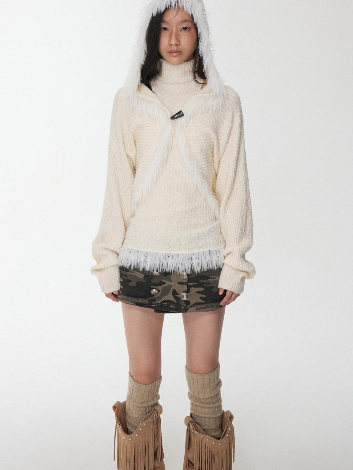 1JINN STUDIO Tassel Knit Two Piece Loose Fit Crewneck Women Letter Cardigans