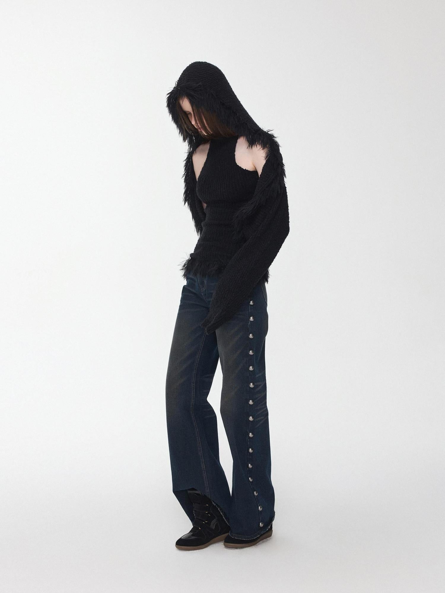1JINN STUDIO Tassel Knit Two Piece Loose Fit Crewneck Women Letter Cardigans