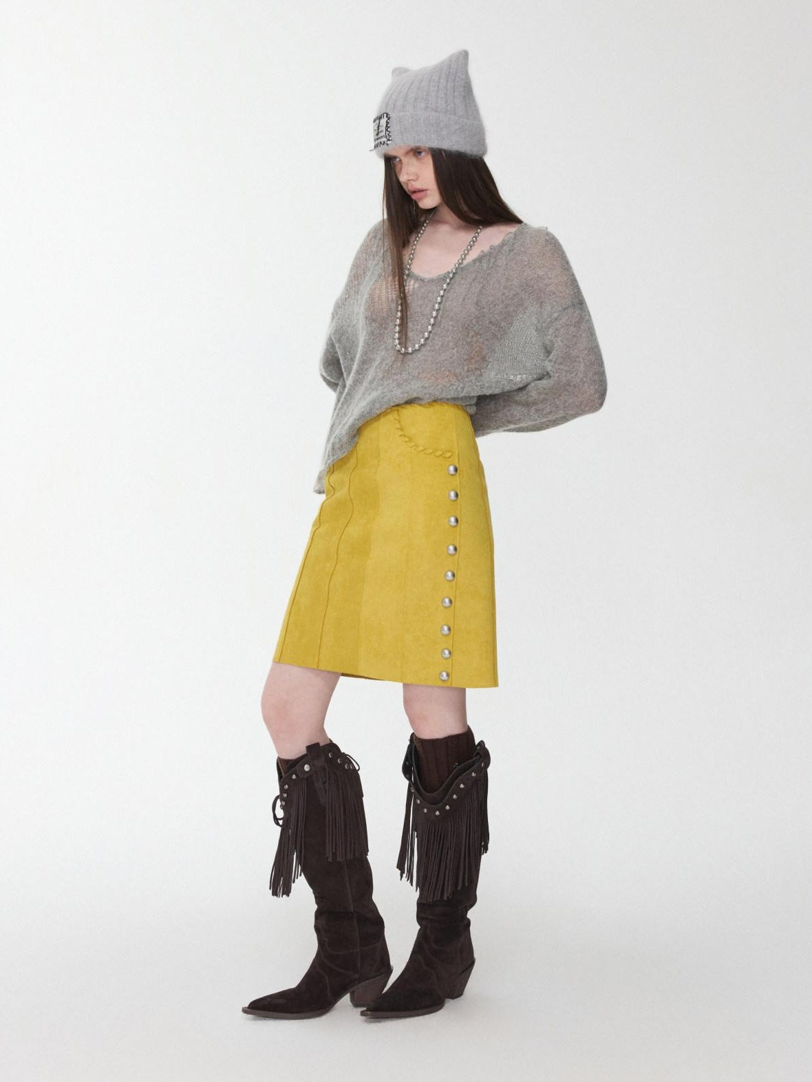1JINN STUDIO Thermal Polka Dot Round Neck Buttoned Relaxed Fit Women Pullover Knit Sweaters