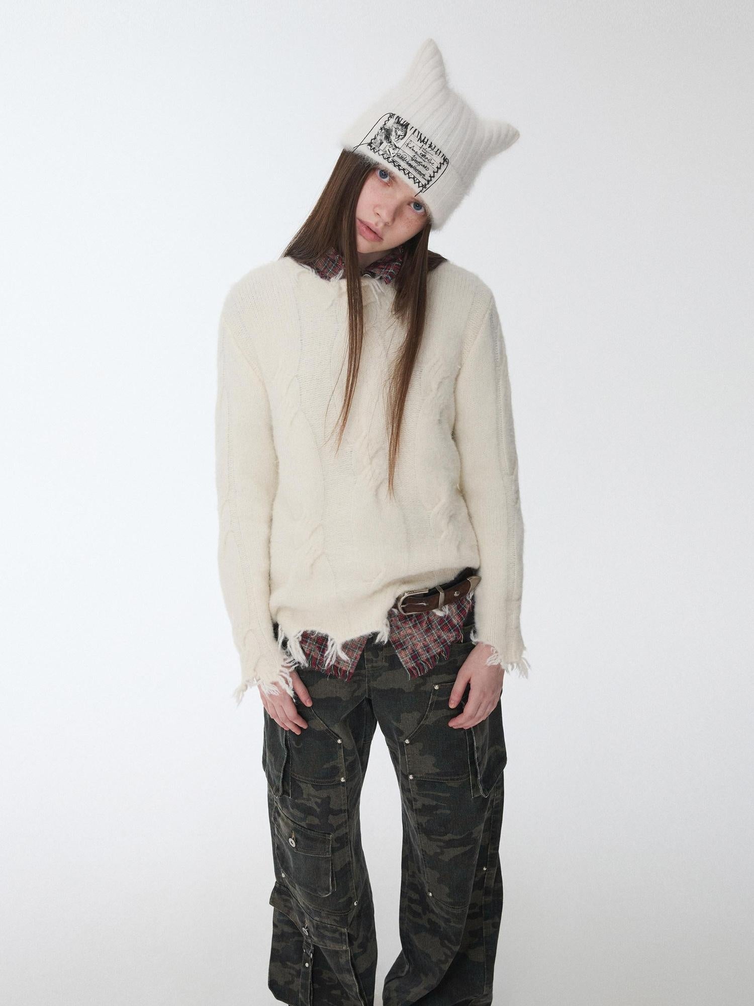 1JINN STUDIO Thermal Warm Oversized Street Style Crew Neck Pullover Women Solid Knit Sweaters