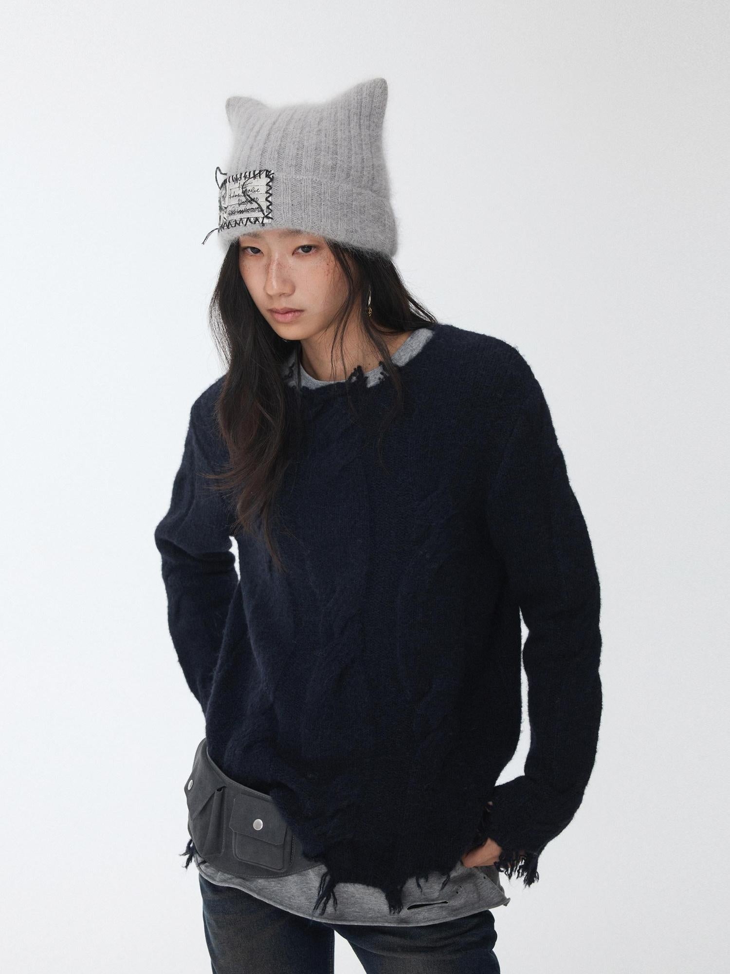 1JINN STUDIO Thermal Warm Oversized Street Style Crew Neck Pullover Women Solid Knit Sweaters