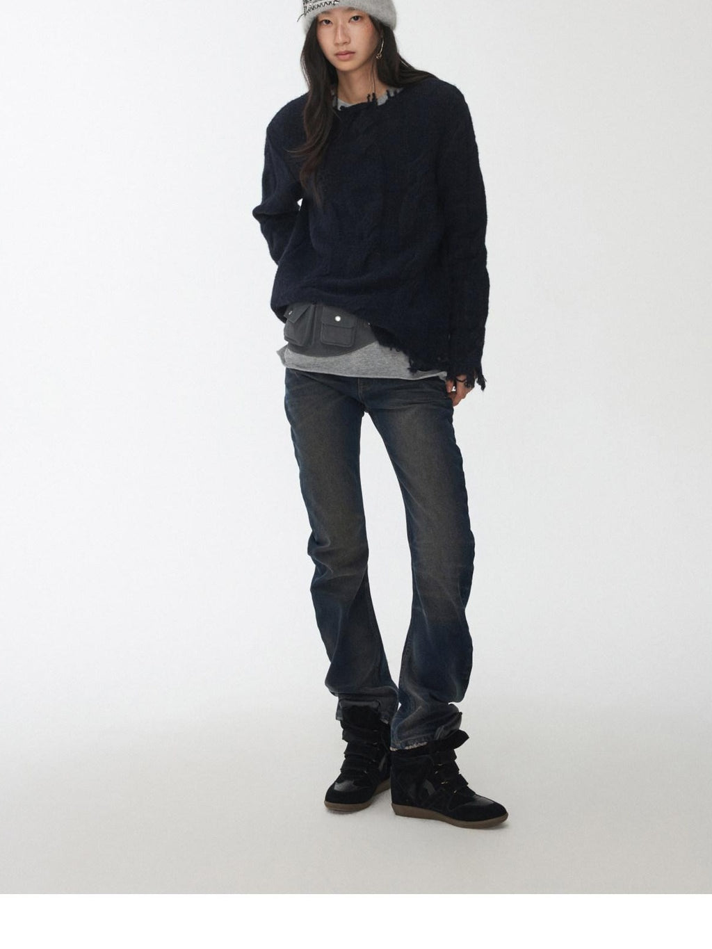 1JINN STUDIO Thermal Warm Oversized Street Style Crew Neck Pullover Women Solid Knit Sweaters
