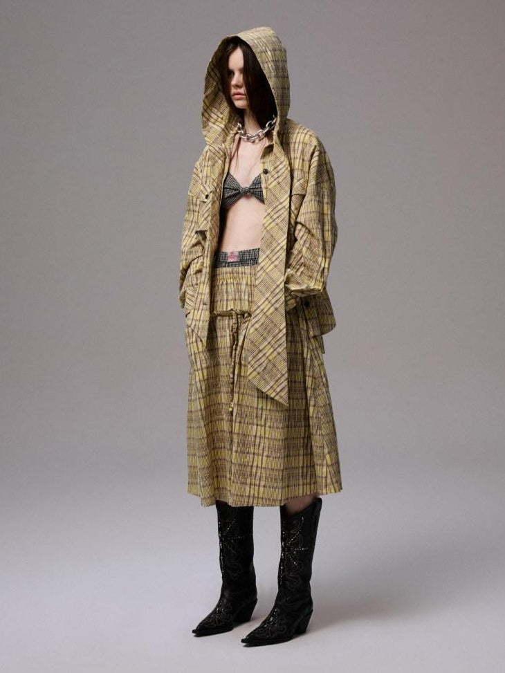 1JINN STUDIO Three Piece Plaid Straight Fit Casual Women Preppy School Chic Top & Skirt Sets