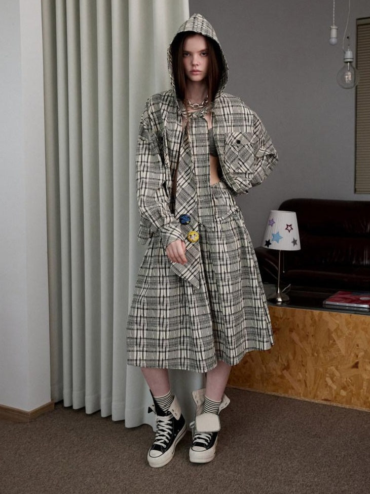 1JINN STUDIO Three Piece Plaid Straight Fit Casual Women Preppy School Chic Top & Skirt Sets