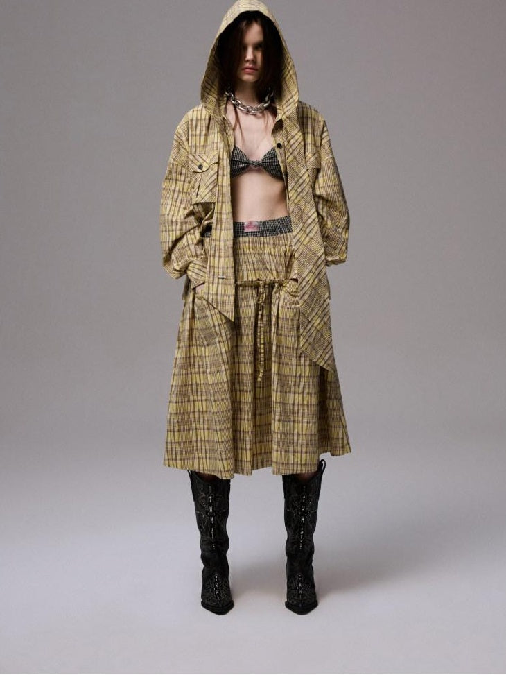1JINN STUDIO Three Piece Plaid Straight Fit Casual Women Preppy School Chic Top & Skirt Sets