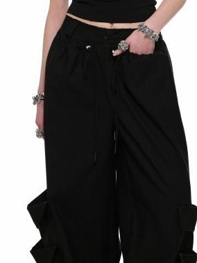 1JINN STUDIO Utility Pocket Drawstring Commuter Loose Women Polyester Viscose Wide Leg Pants