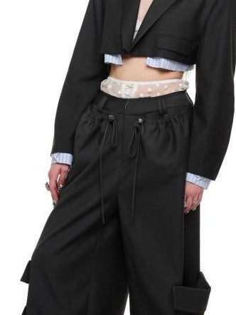 1JINN STUDIO Utility Pocket Drawstring Commuter Loose Women Polyester Viscose Wide Leg Pants