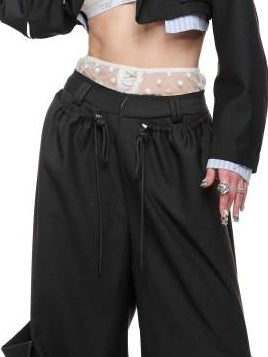 1JINN STUDIO Utility Pocket Drawstring Commuter Loose Women Polyester Viscose Wide Leg Pants