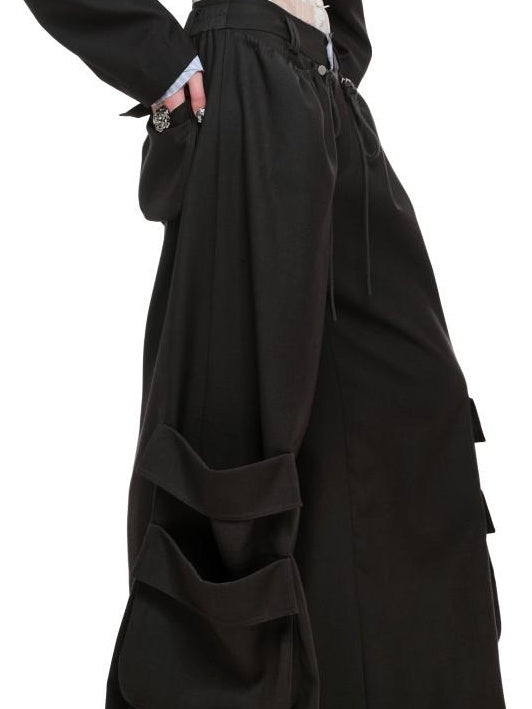 1JINN STUDIO Utility Pocket Drawstring Commuter Loose Women Polyester Viscose Wide Leg Pants