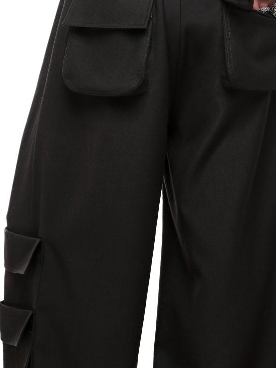 1JINN STUDIO Utility Pocket Drawstring Commuter Loose Women Polyester Viscose Wide Leg Pants