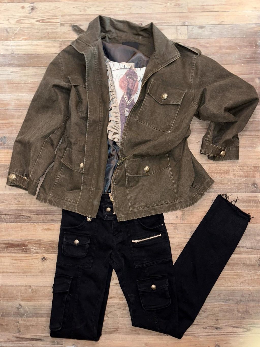 1JINN STUDIO Utility Pockets Mid Length Zipper Cotton Workwear Women Dark Grey Trench Coats