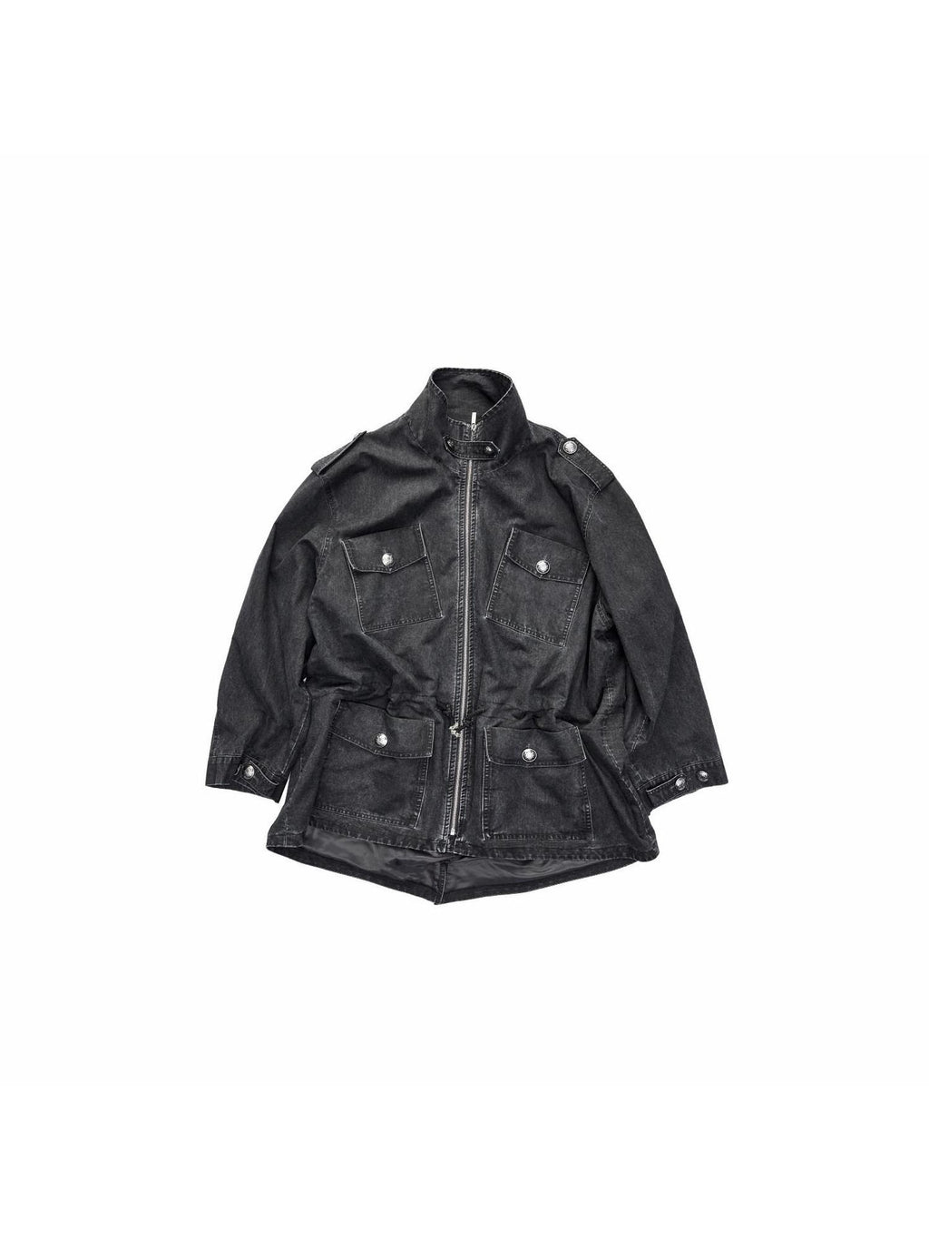 1JINN STUDIO Utility Pockets Mid Length Zipper Cotton Workwear Women Dark Grey Trench Coats