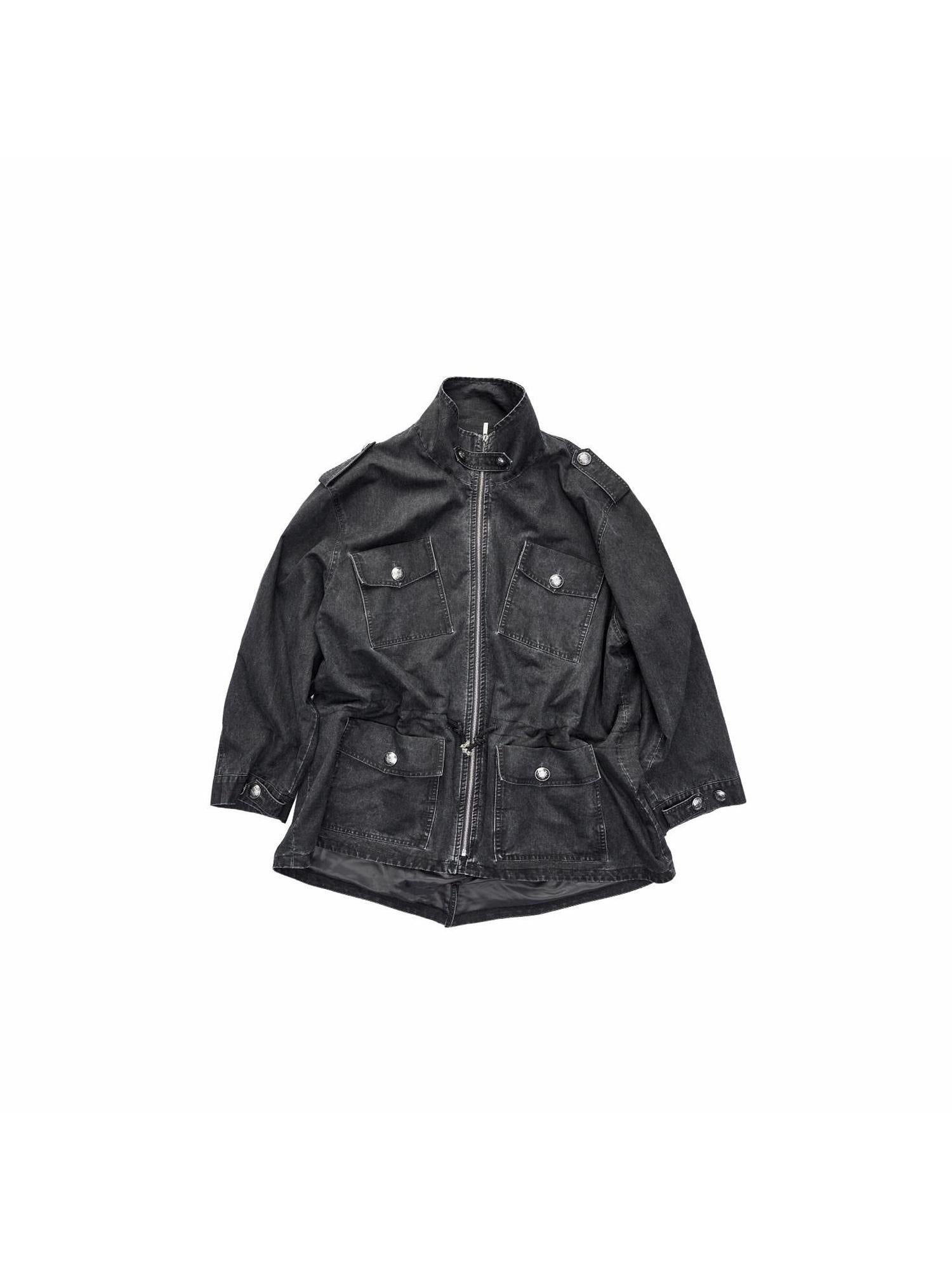 1JINN STUDIO Utility Pockets Mid Length Zipper Cotton Workwear Women Dark Grey Trench Coats