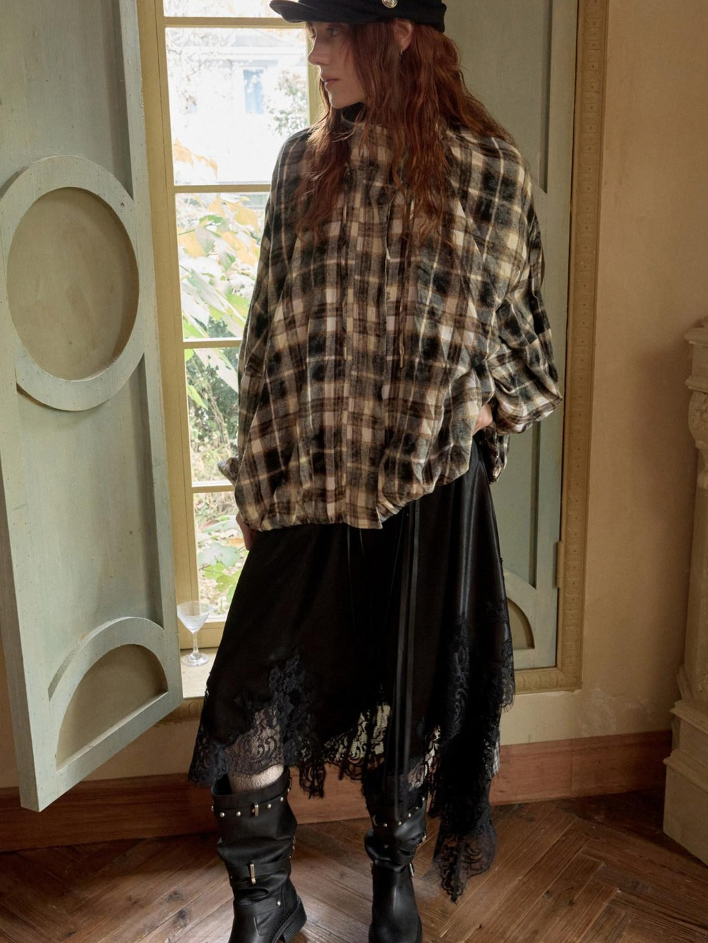 1JINN STUDIO Uv Protective Crushed Plaid Oversized Stand Collar Zipper Women Trench Coats