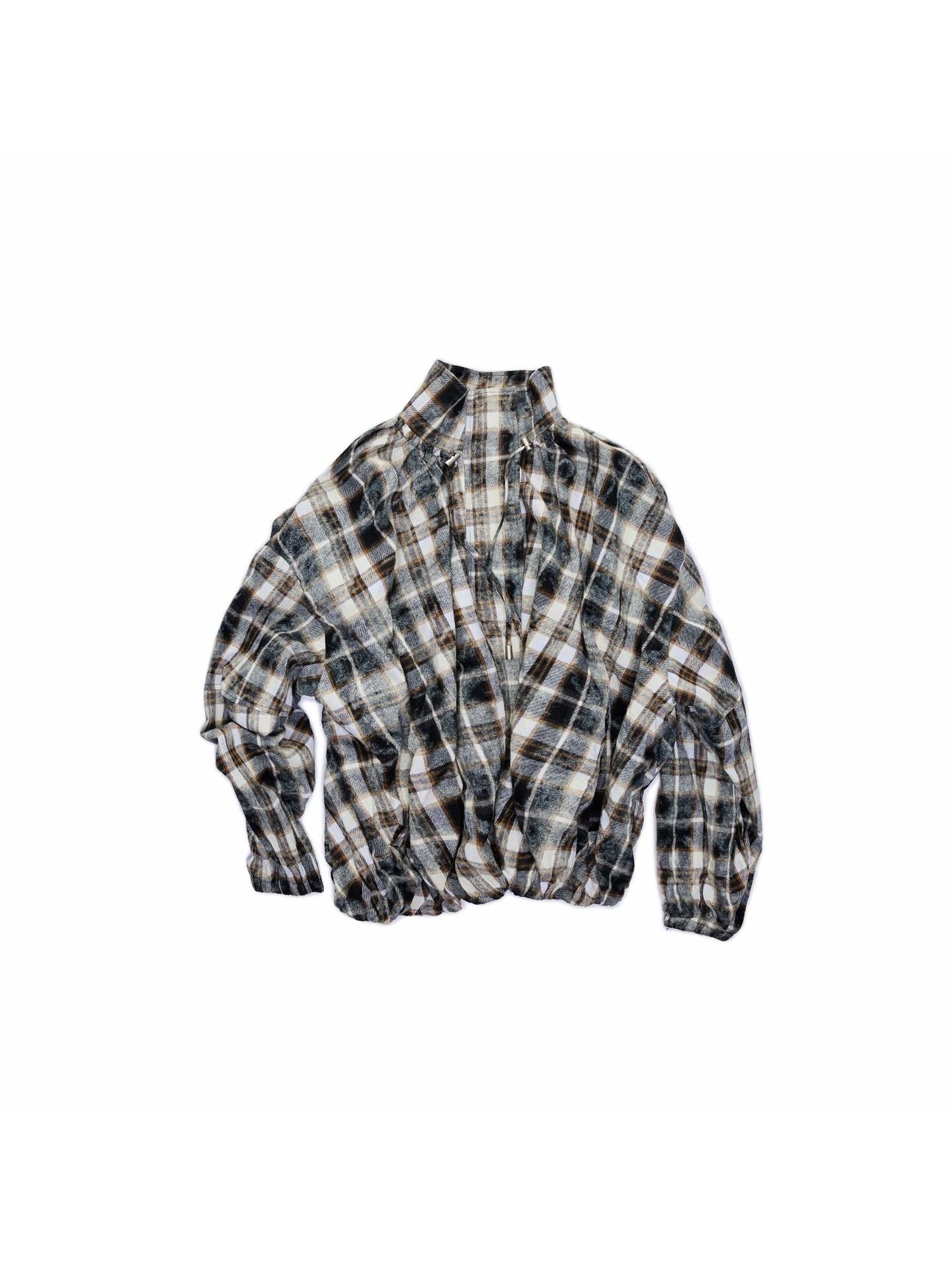 1JINN STUDIO Uv Protective Crushed Plaid Oversized Stand Collar Zipper Women Trench Coats