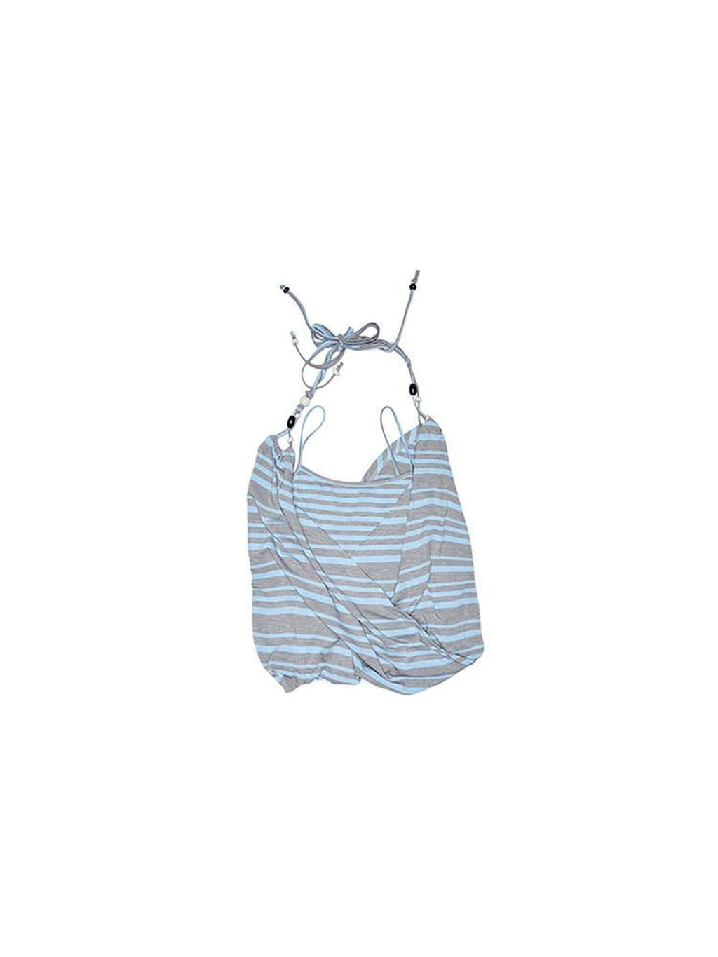1JINN STUDIO Versatile Backless Halter Slim Crop Top For Women Blue Gray Striped Camisoles