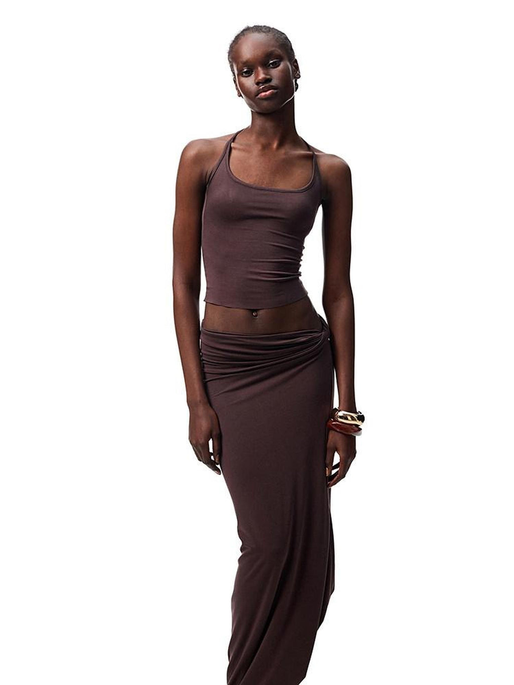 Versatile Backless Slim Cami Crop Solid Colors Women Casual Top & Skirt Sets
